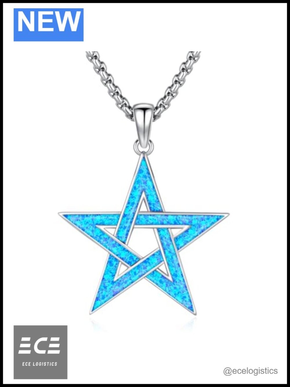Sterling Silver Pentacle Star Necklace Genuine Blue Opal Adjustable